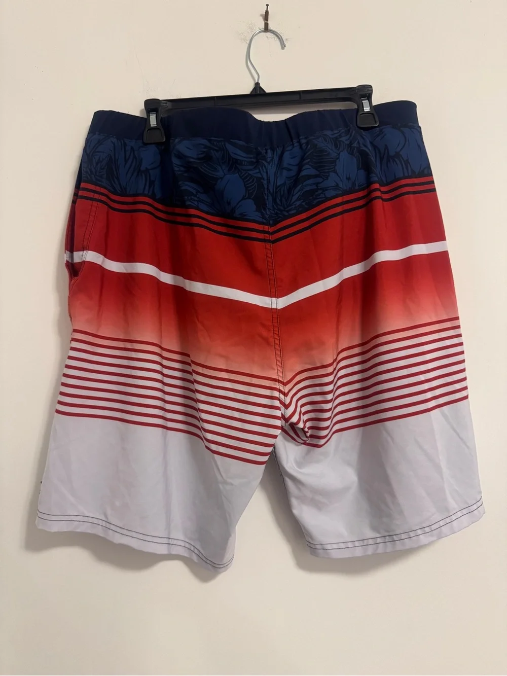 ZeroXposur Men's Red Navy White Gradient Stripe Board Shorts with Zip Pocket